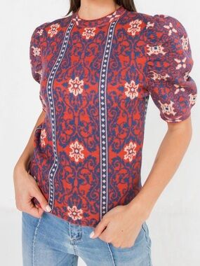 Flying Tomato size Small Women's Puff Sleeve Knit Top in Red and Blue